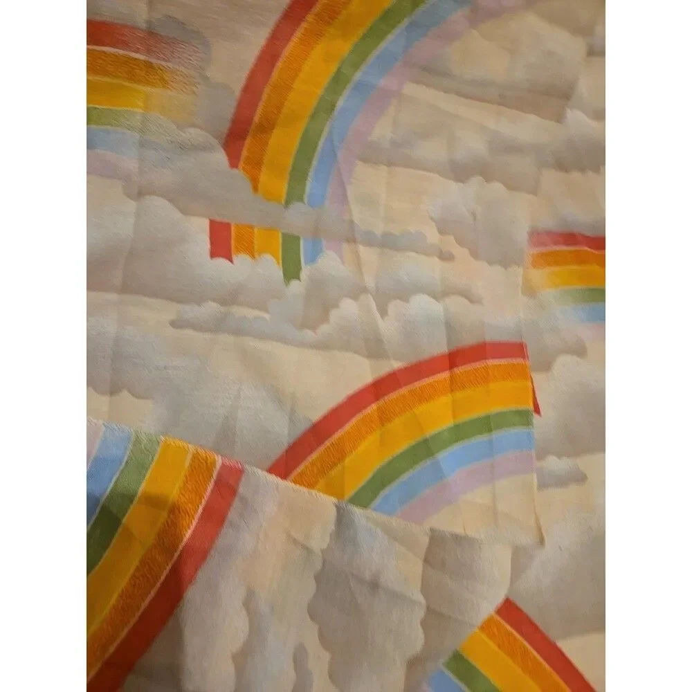 Vintage RN 64155 1 Full Bed Rainbow Cloud Flat Sheet 77 x 97